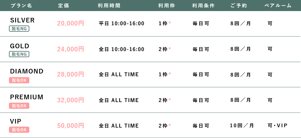 月額通常料金表